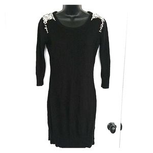 Black Sweater Dress with Beaded Shoulders